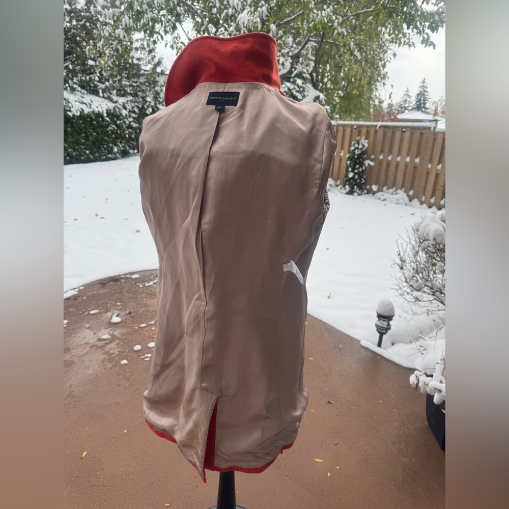 Banana Republic Orange Wool Blend Belted Coat Removable Hood L - Picture 8 of 13